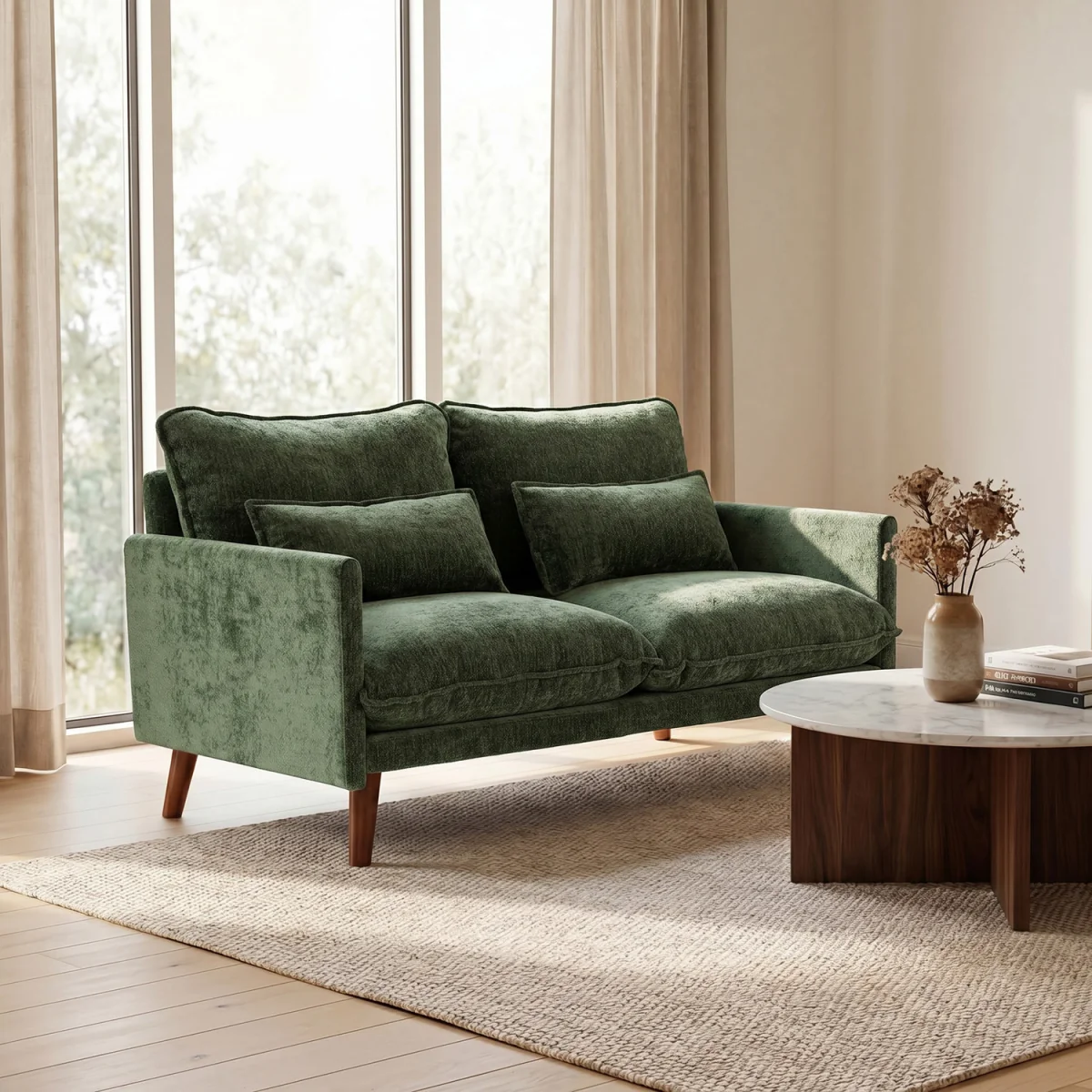 HOMCOM 2 Seater Sofa Modern Loveseat with Spring Cushions - Green – image 2