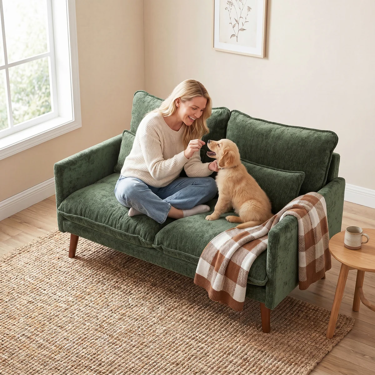 HOMCOM 2 Seater Sofa Modern Loveseat with Spring Cushions - Green – image 3
