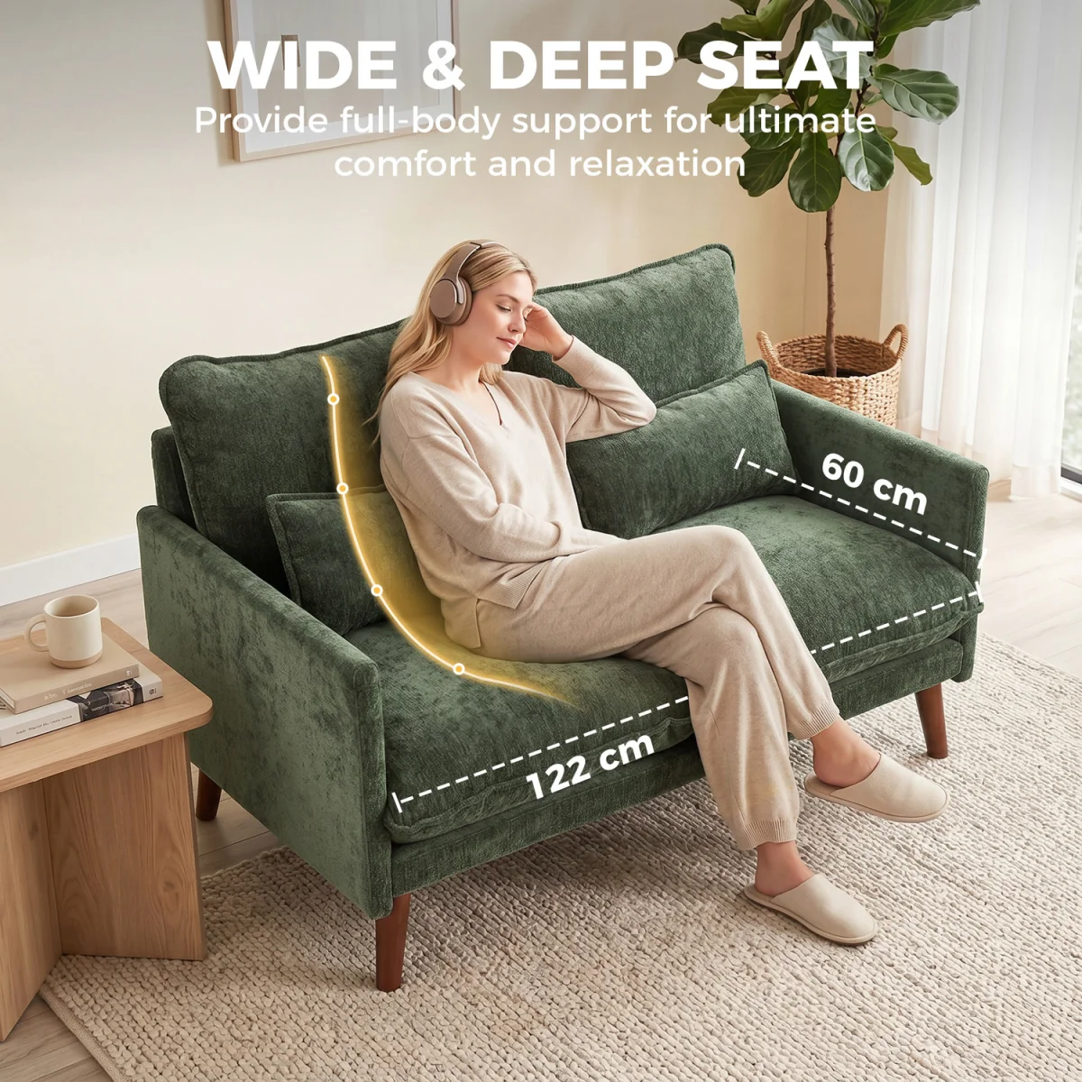 HOMCOM 2 Seater Sofa Modern Loveseat with Spring Cushions - Green – image 6