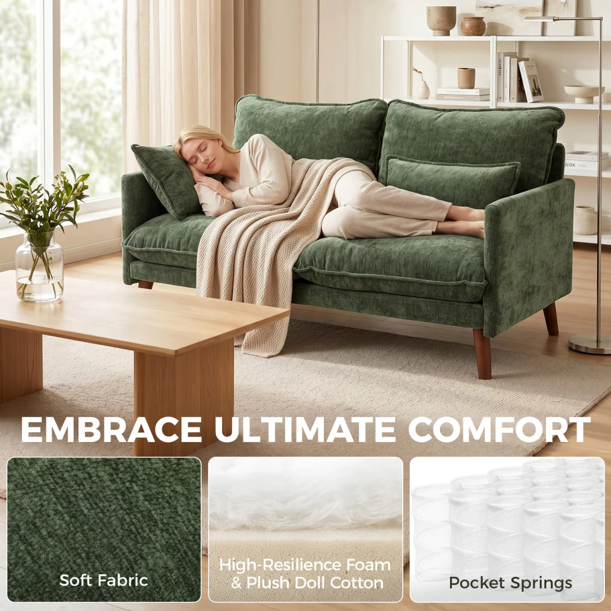 HOMCOM 2 Seater Sofa Modern Loveseat with Spring Cushions - Green – image 7