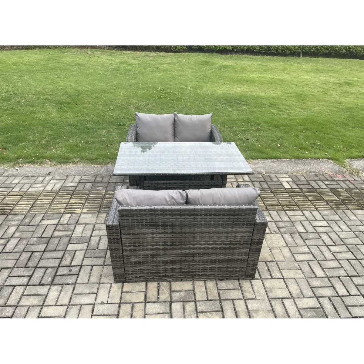Fimous 4-Seater Rattan Loveseat Set with Dining Table - Dark Grey – image 3