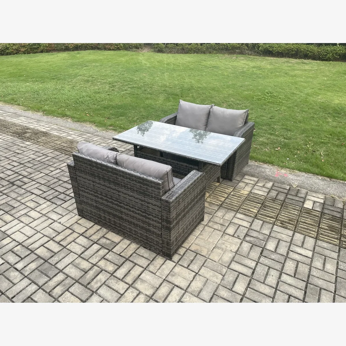 Fimous 4-Seater Rattan Loveseat Set with Dining Table - Dark Grey – image 1