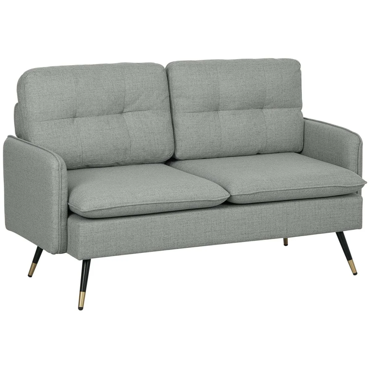Grey Button-Tufted 2-Seater Loveseat with Cushions and Steel Legs – image 3