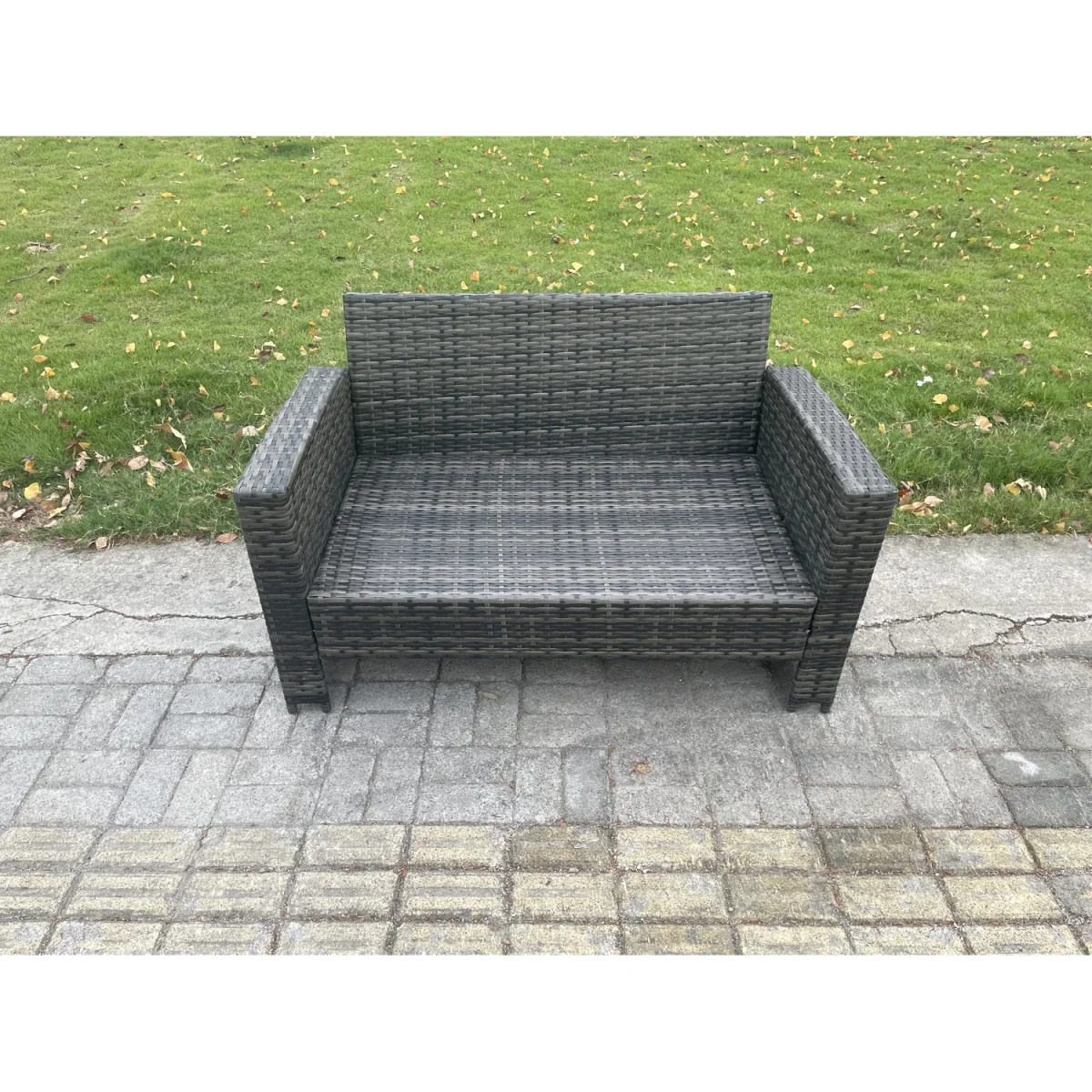 Fimous 3-Piece PE Rattan Outdoor Set - 2 x 2-Seater Loveseats & Tempered Glass Table Dark Grey Mixed - Dark Grey Mixed – image 2