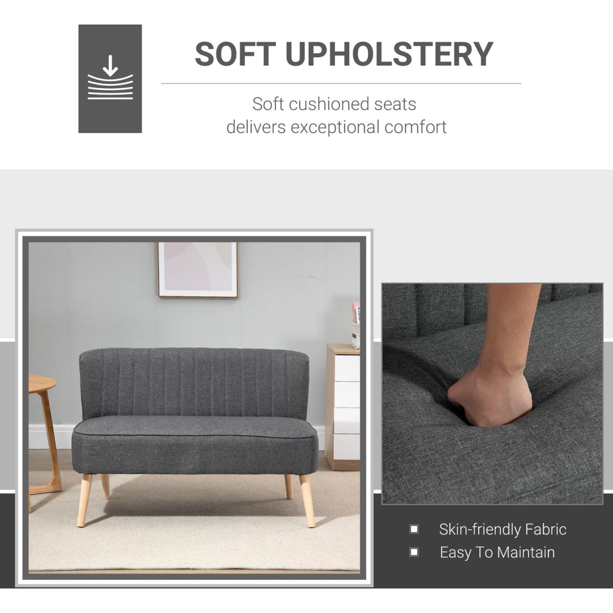 Modern Double Seat Sofa Loveseat - Grey – image 4