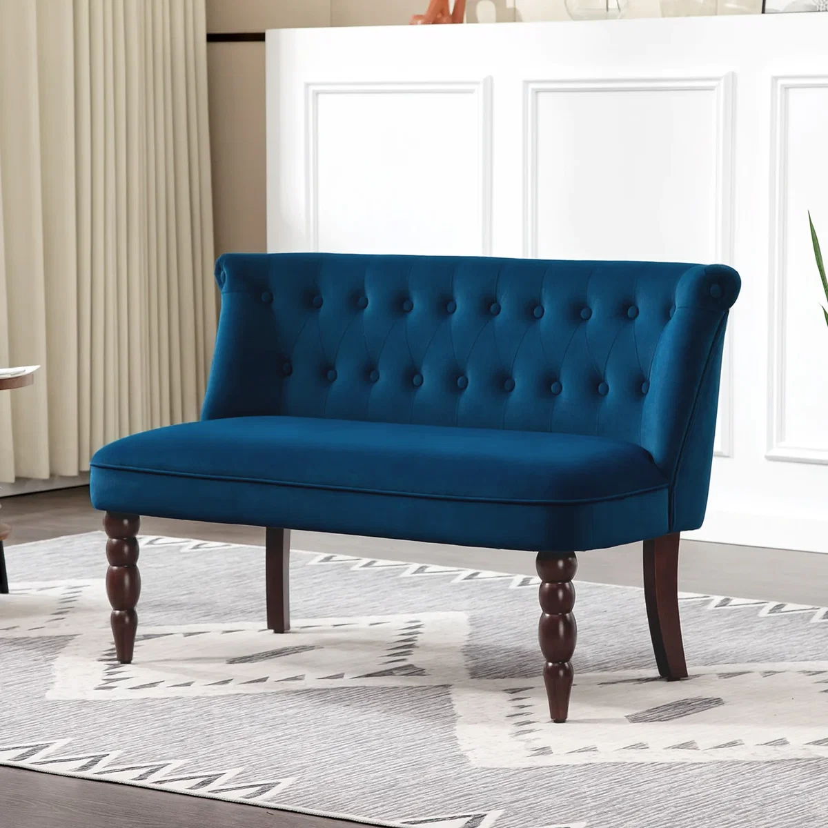 HOMCOM Modern Loveseat Button Tufted Two-Seat Couch with Rubberwood Frame - Blue – image 1