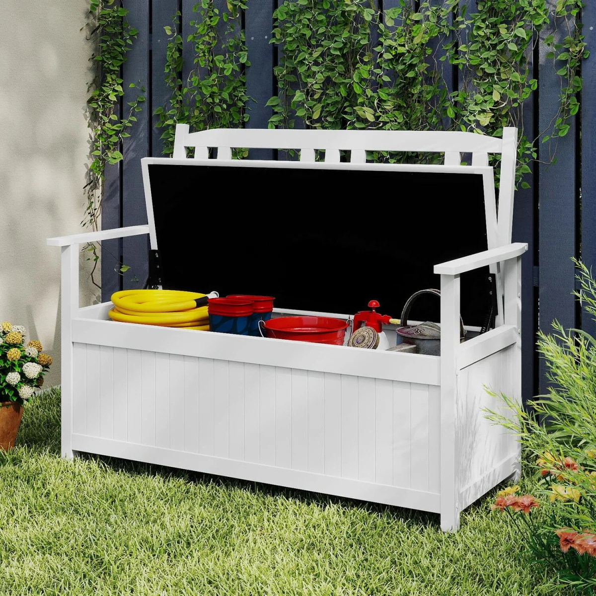 185L Solid Wood Patio Storage Loveseat – image 4