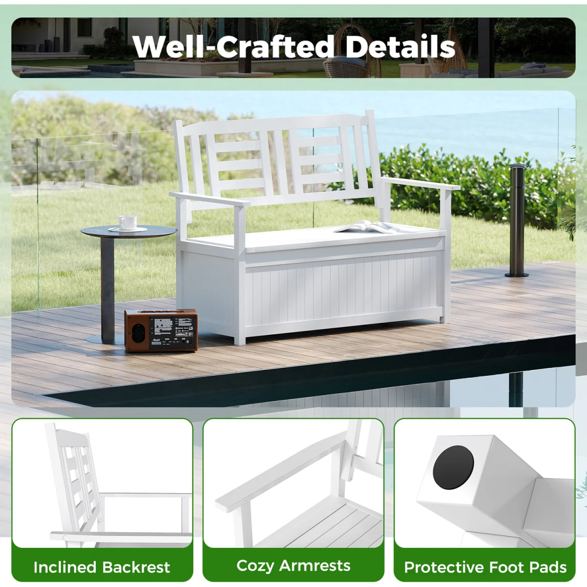 185L Solid Wood Patio Storage Loveseat – image 6