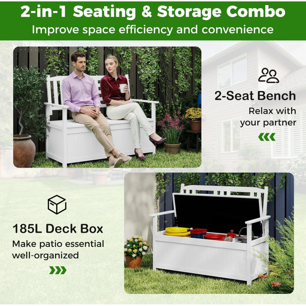 185L Solid Wood Patio Storage Loveseat – image 8