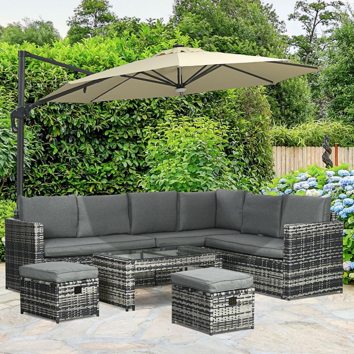 6ps Rattan Garden Furniture Set w Loveseat Sofa Table - Grey – image 2
