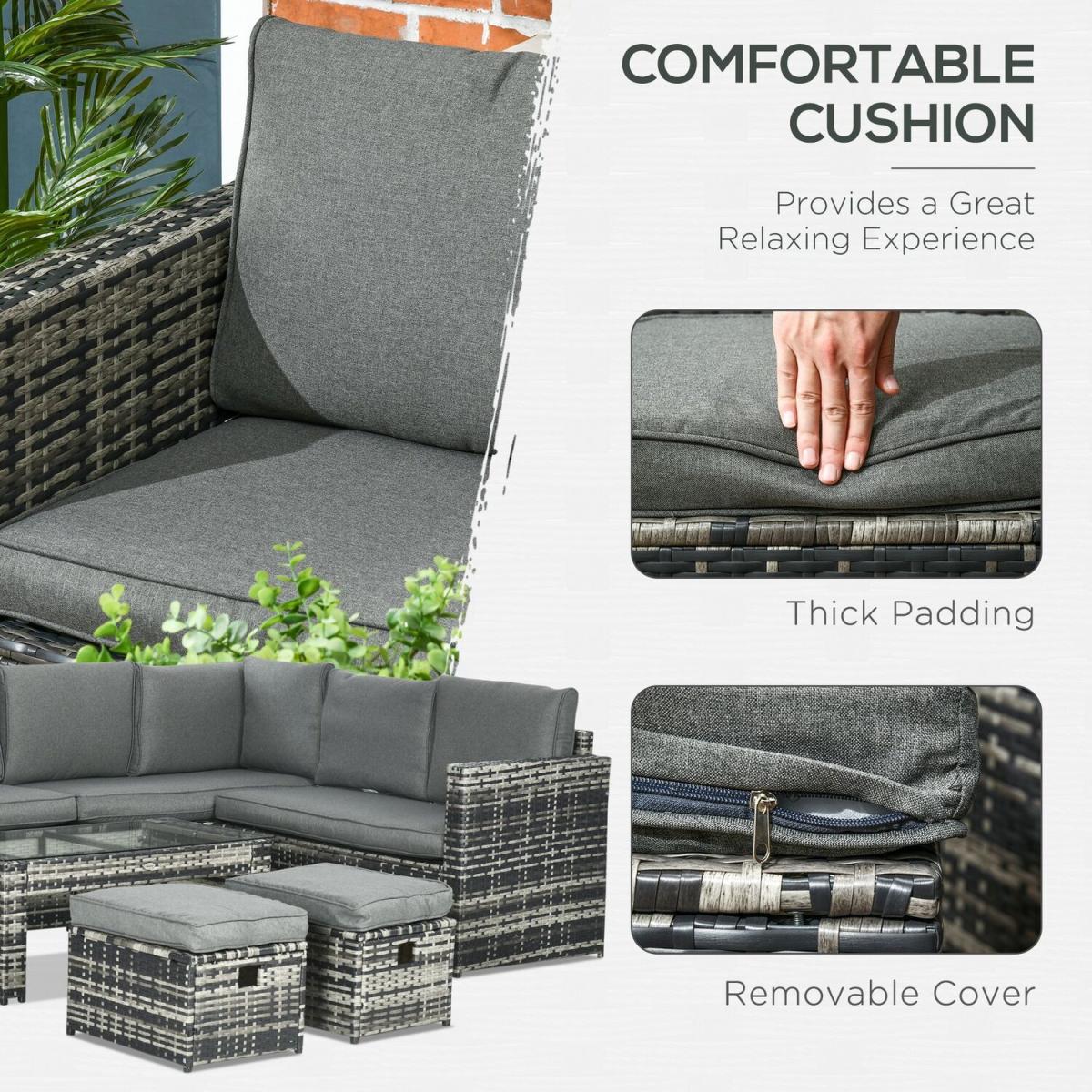 6ps Rattan Garden Furniture Set w Loveseat Sofa Table - Grey – image 4