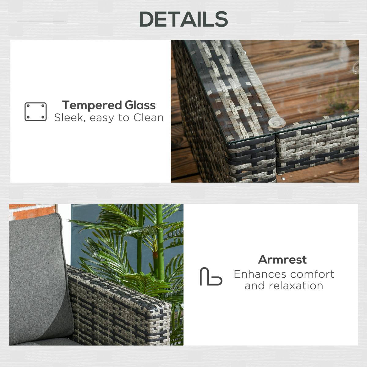 6ps Rattan Garden Furniture Set w Loveseat Sofa Table - Grey – image 6