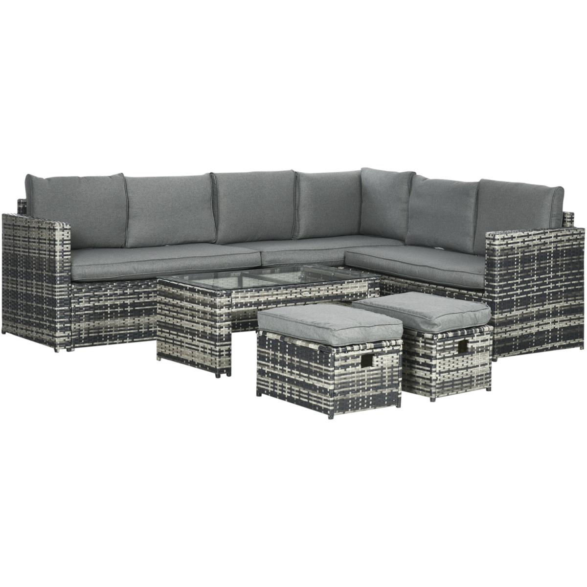 6ps Rattan Garden Furniture Set w Loveseat Sofa Table - Grey – image 7