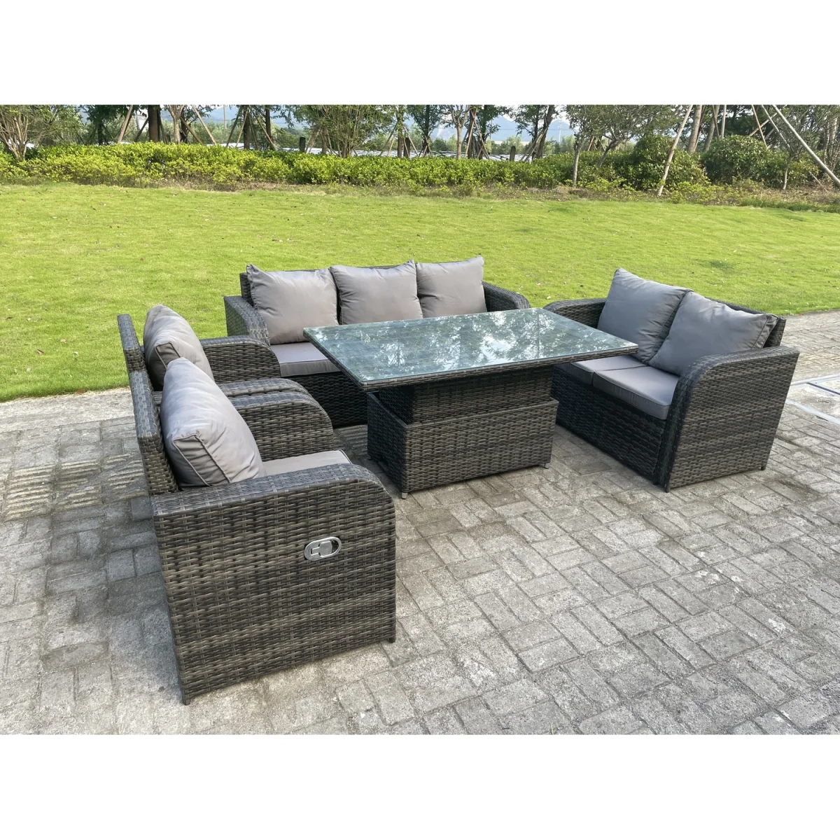 Rattan 7 Seater Adjustable Dining Set Love Seats Reclining Chairs – image 3