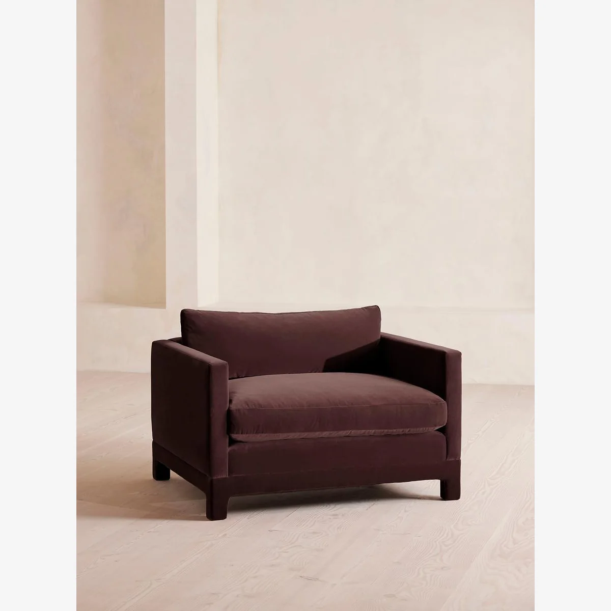 Ashford Loveseat Sofa, Velvet, Aubergine, UK – image 1