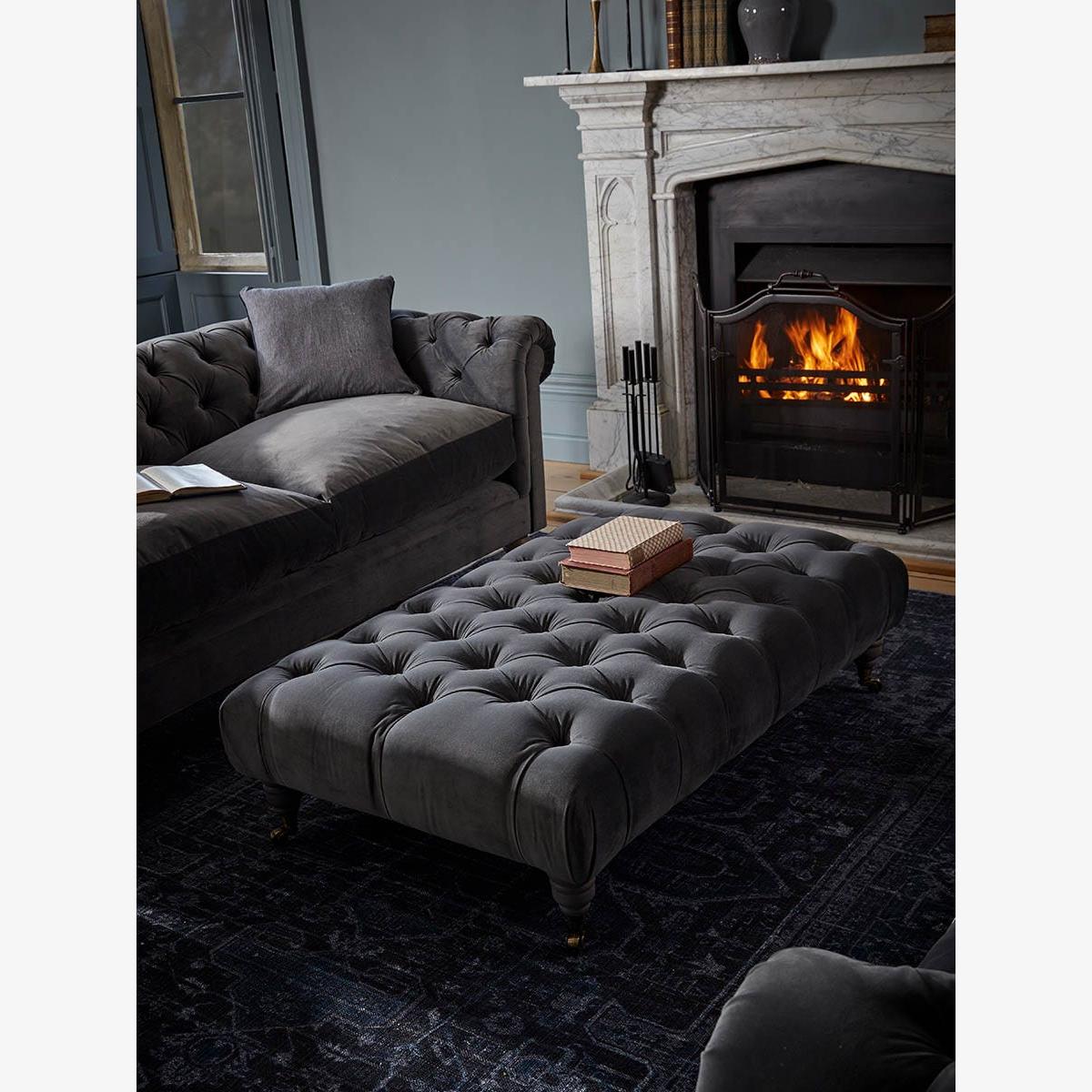 Buttoned Coffee Table Ottoman – Navy Opulent Cotton Velvet – image 1