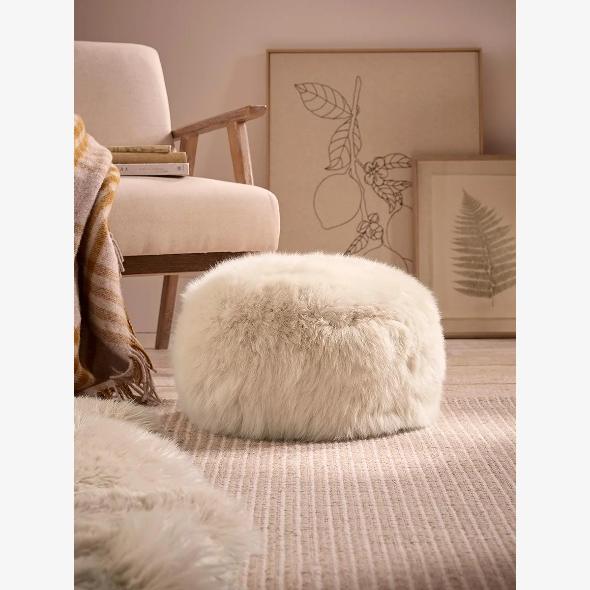 Sumptuous Sheepskin Perch Footstool - Natural – image 1