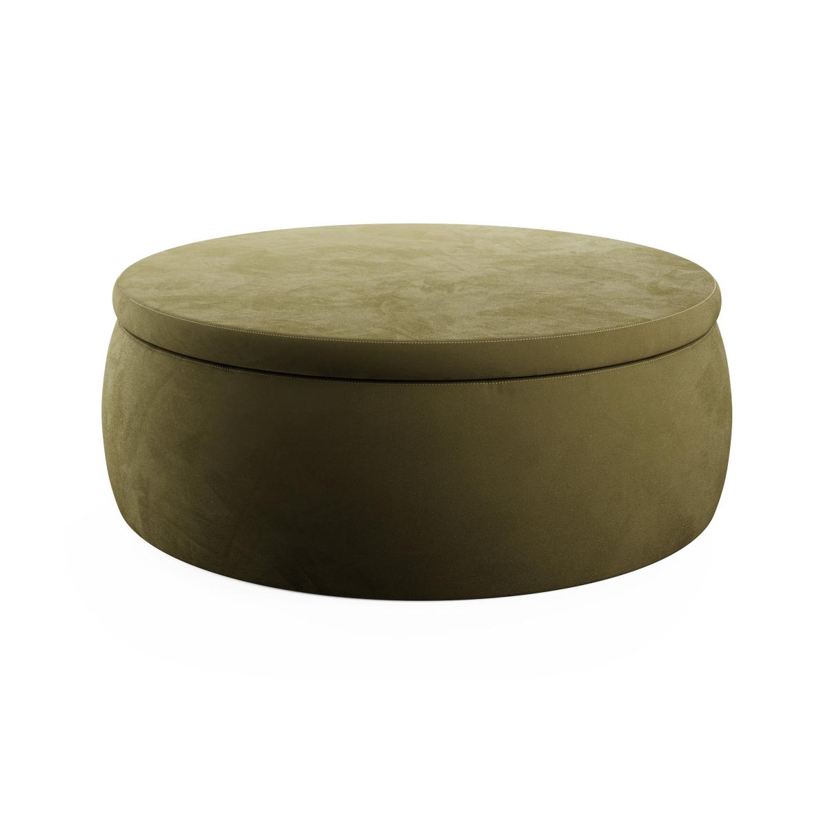 Large Round Velvet Storage Pouffe Ivory – image 3