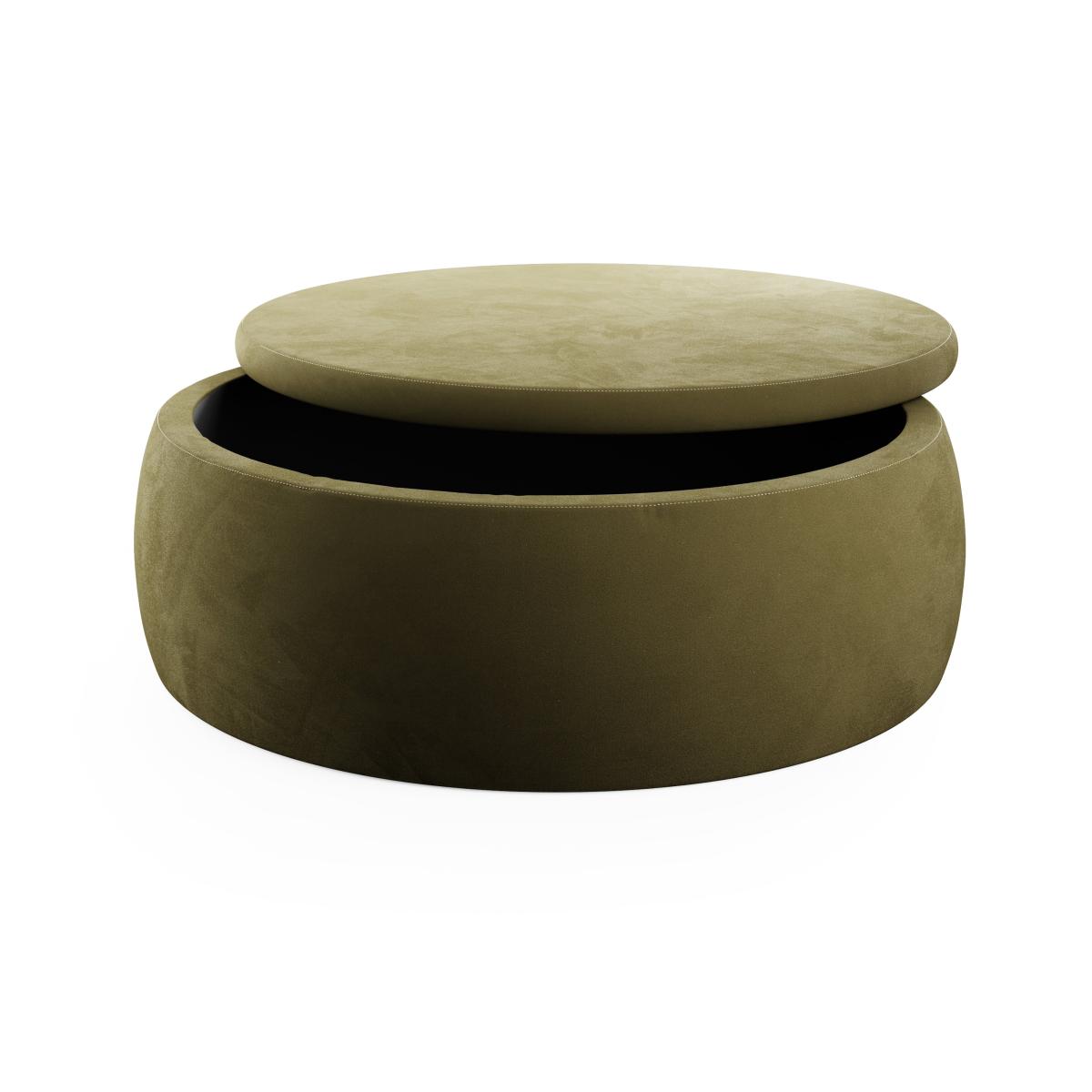 Large Round Velvet Storage Pouffe Ivory – image 4