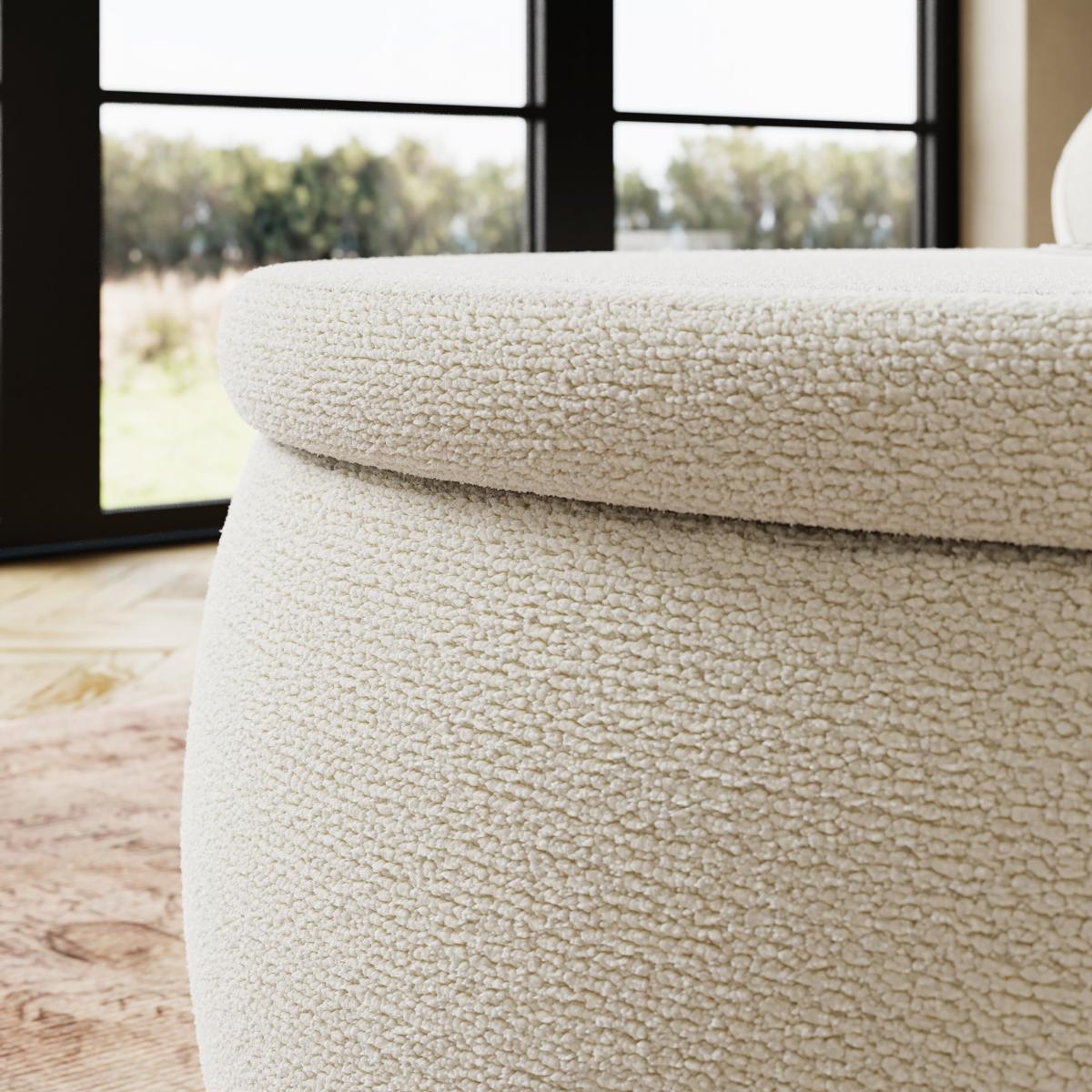 Large Round Storage Pouffe, Chenille Ivory Ivory – image 4