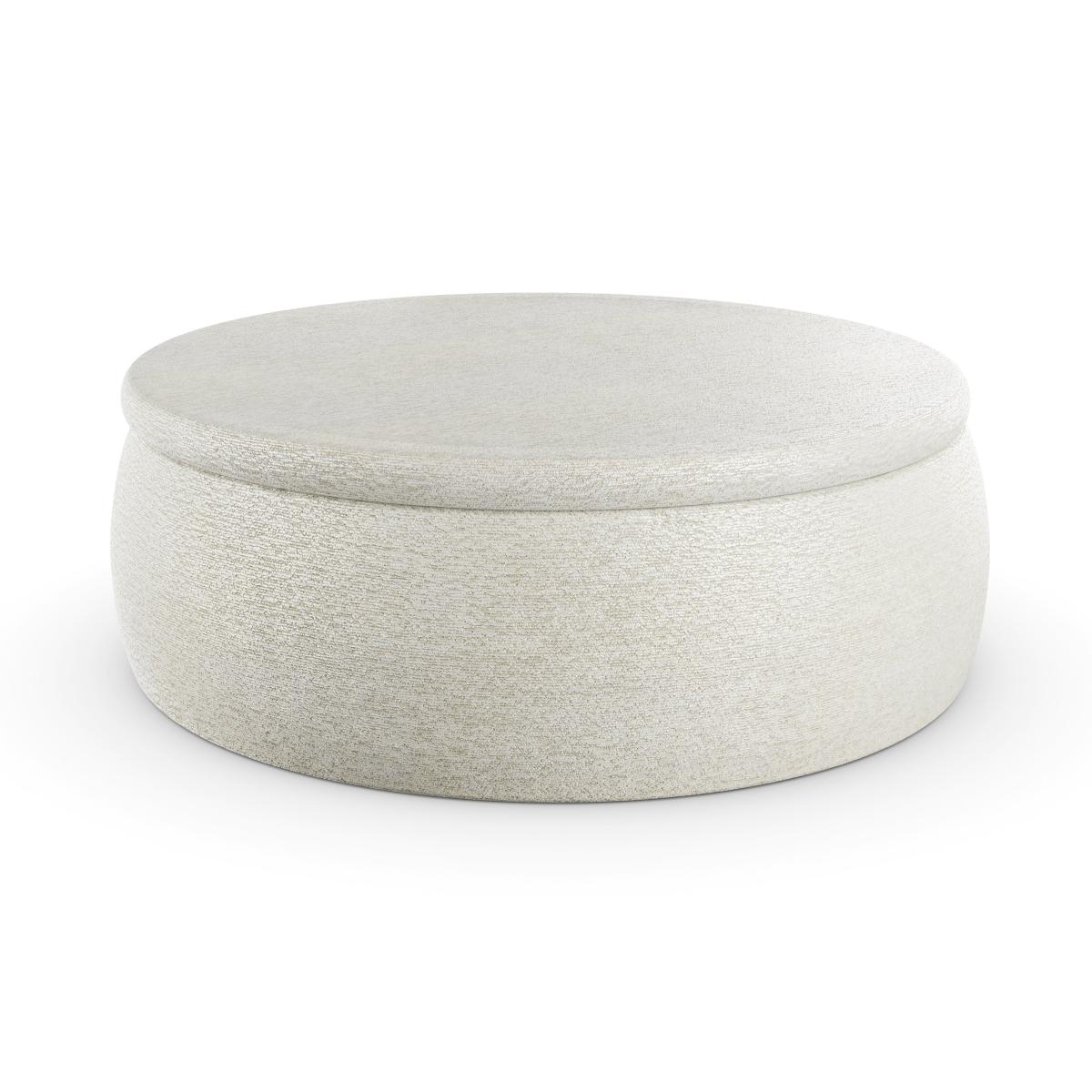 Large Round Storage Pouffe, Chenille Ivory Ivory – image 5