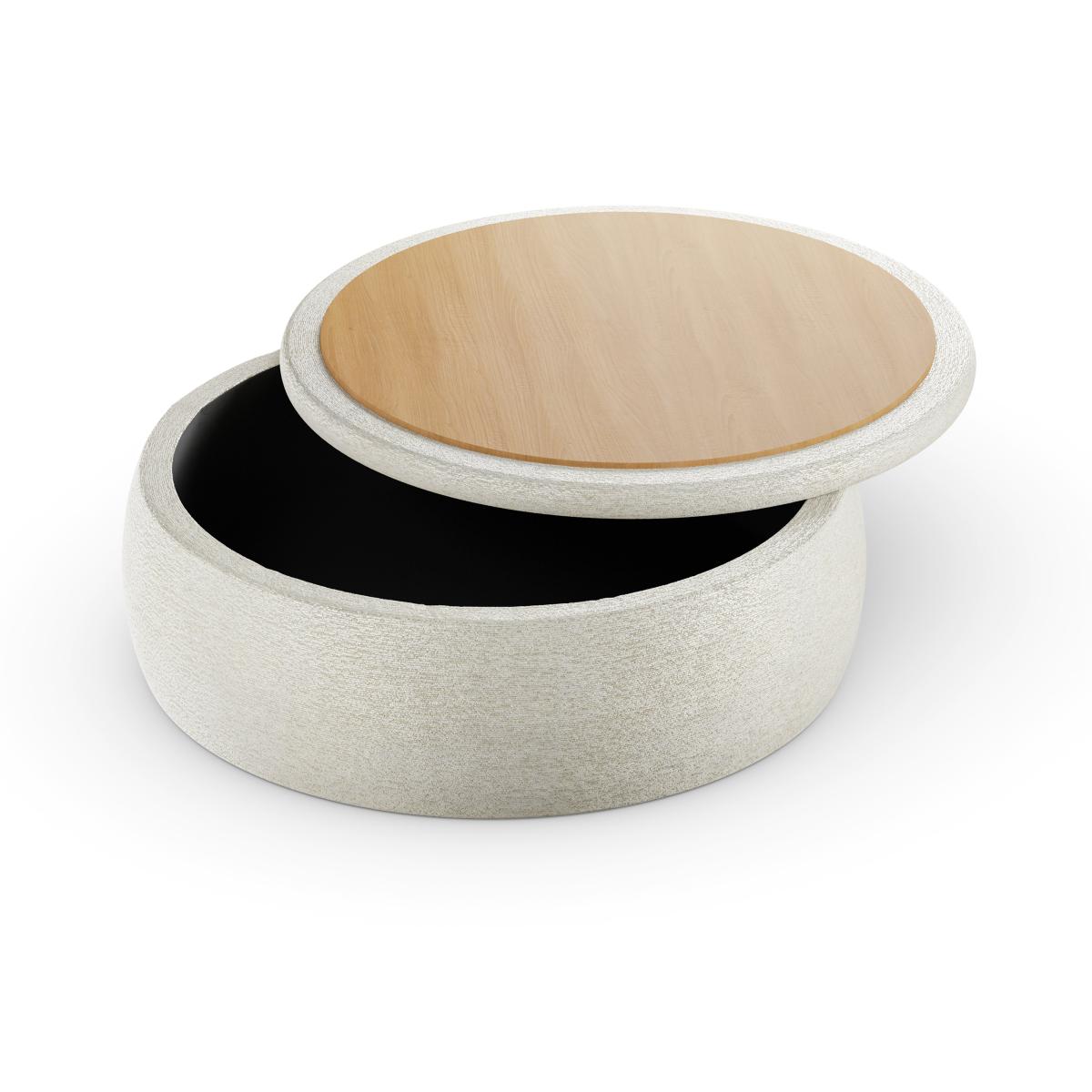 Large Round Storage Pouffe, Chenille Ivory Ivory – image 6