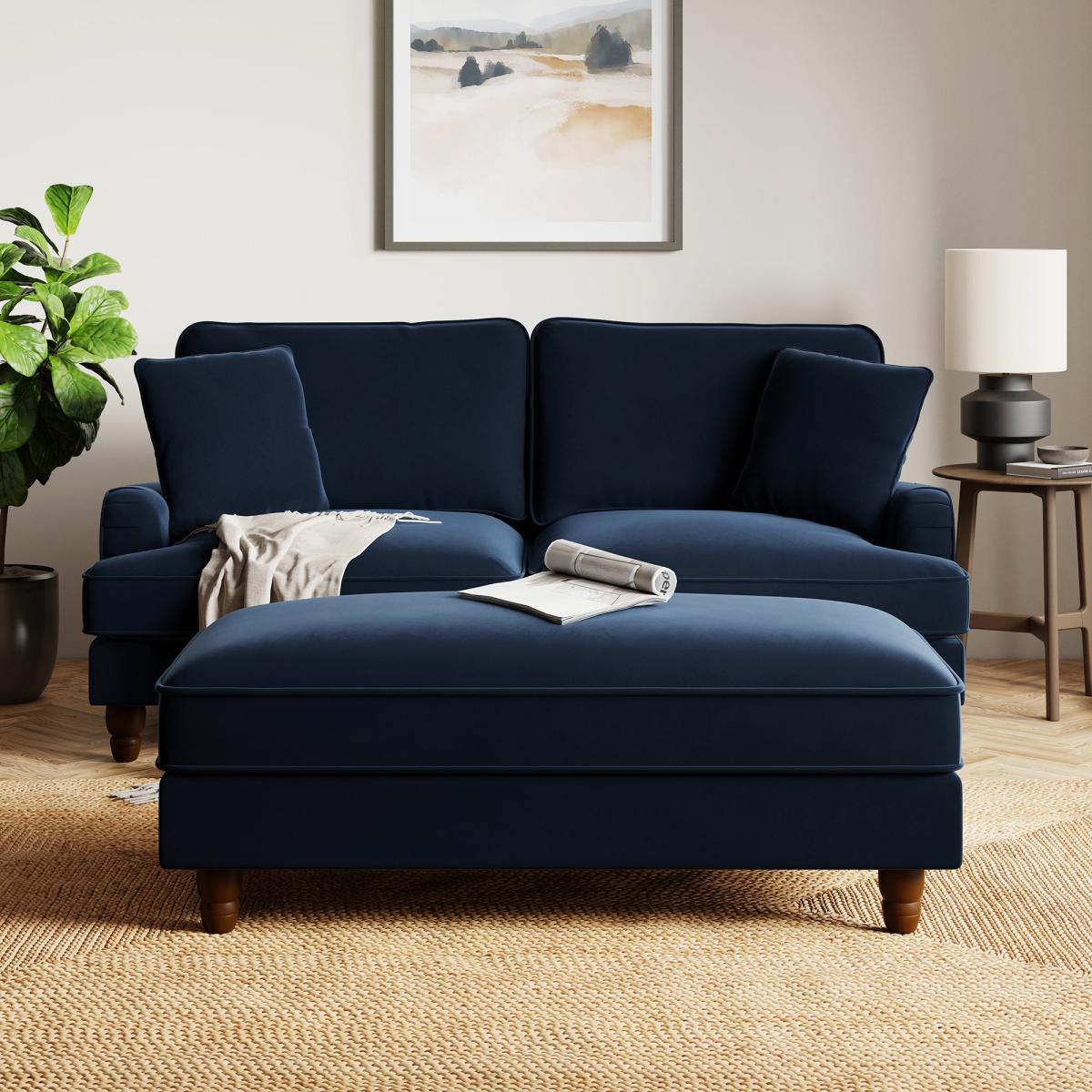 Beatrice Matte Velvet Long Footstool with Storage Luxe Navy – image 2