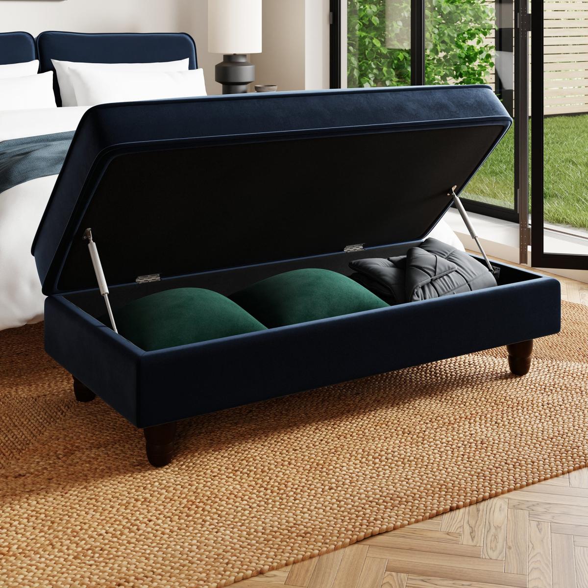 Beatrice Matte Velvet Long Footstool with Storage Luxe Navy – image 3