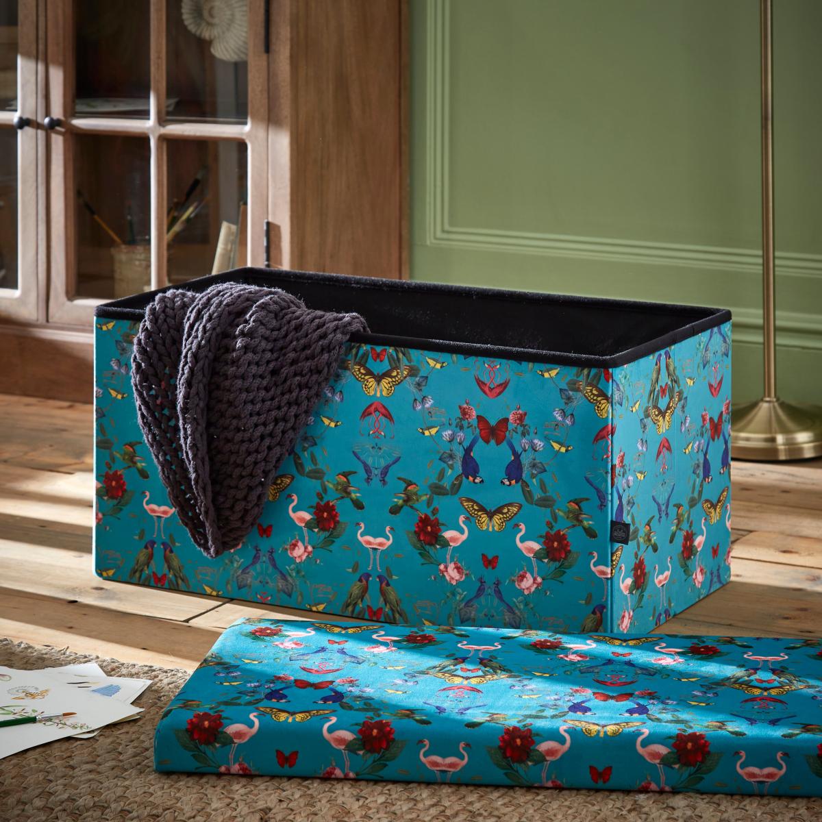 Tropical Kaleidoscope Rectangle Ottoman Blue – image 2