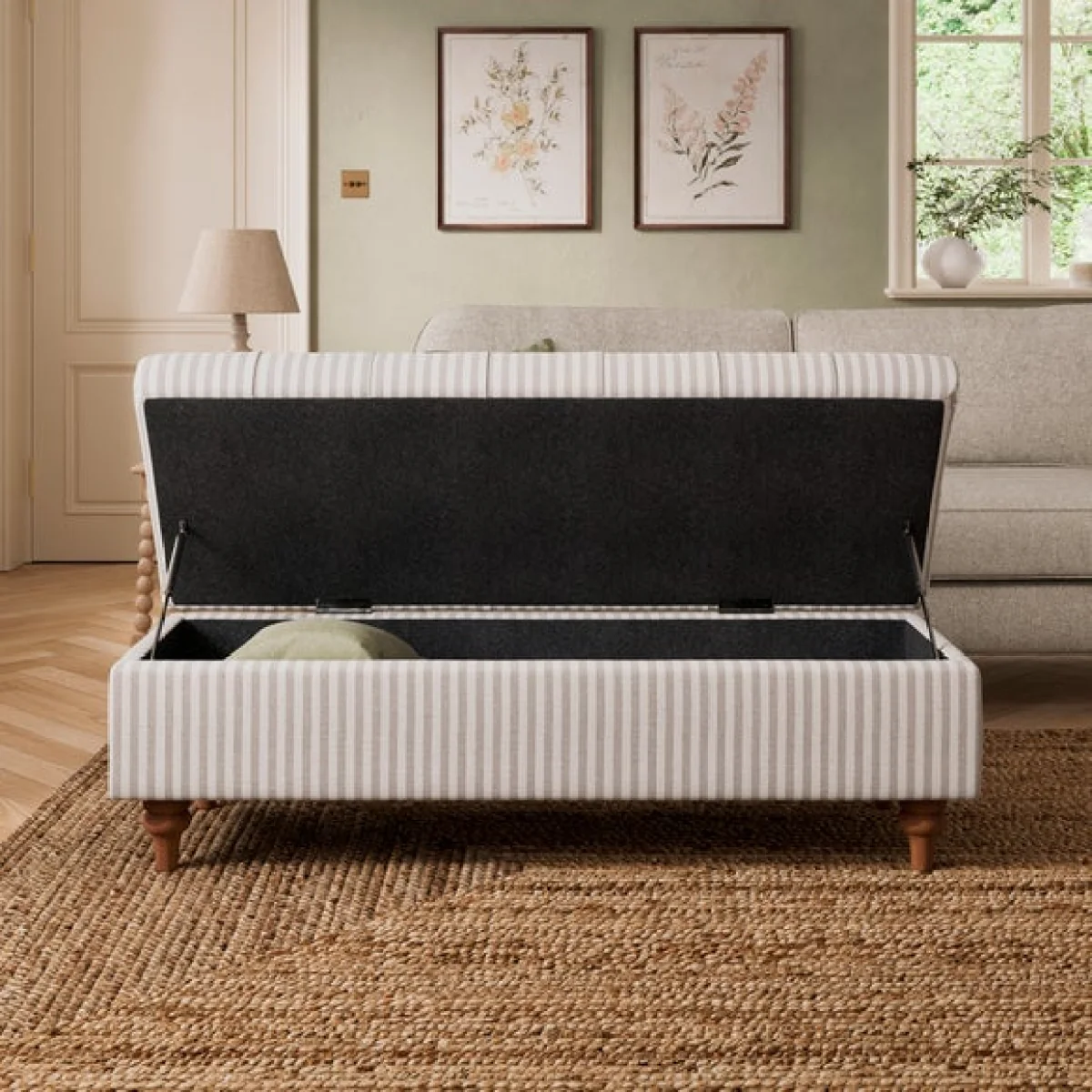 Long Buttoned Linford Stripe Storage Footstool – image 2