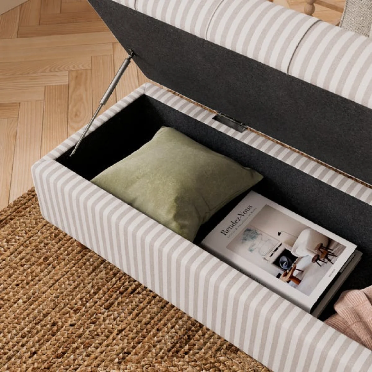 Long Buttoned Linford Stripe Storage Footstool – image 3