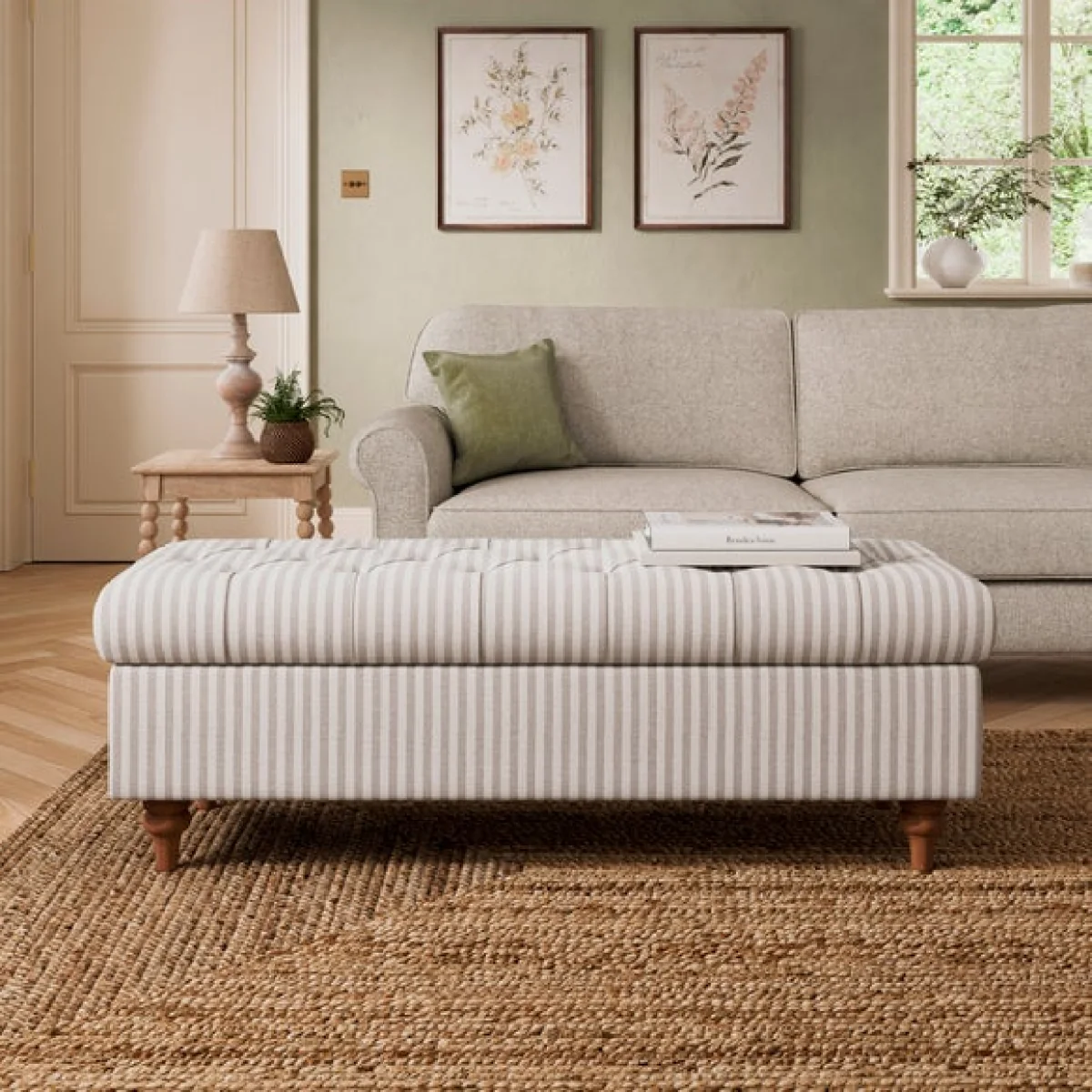 Long Buttoned Linford Stripe Storage Footstool – image 1