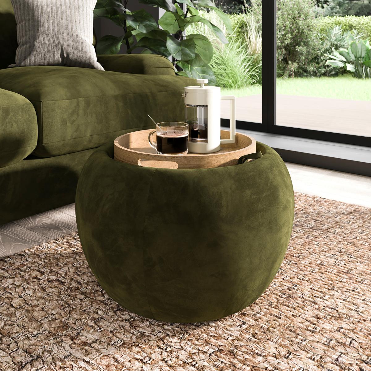 Callie Tray Table Storage Footstool Velvet Olive – image 2