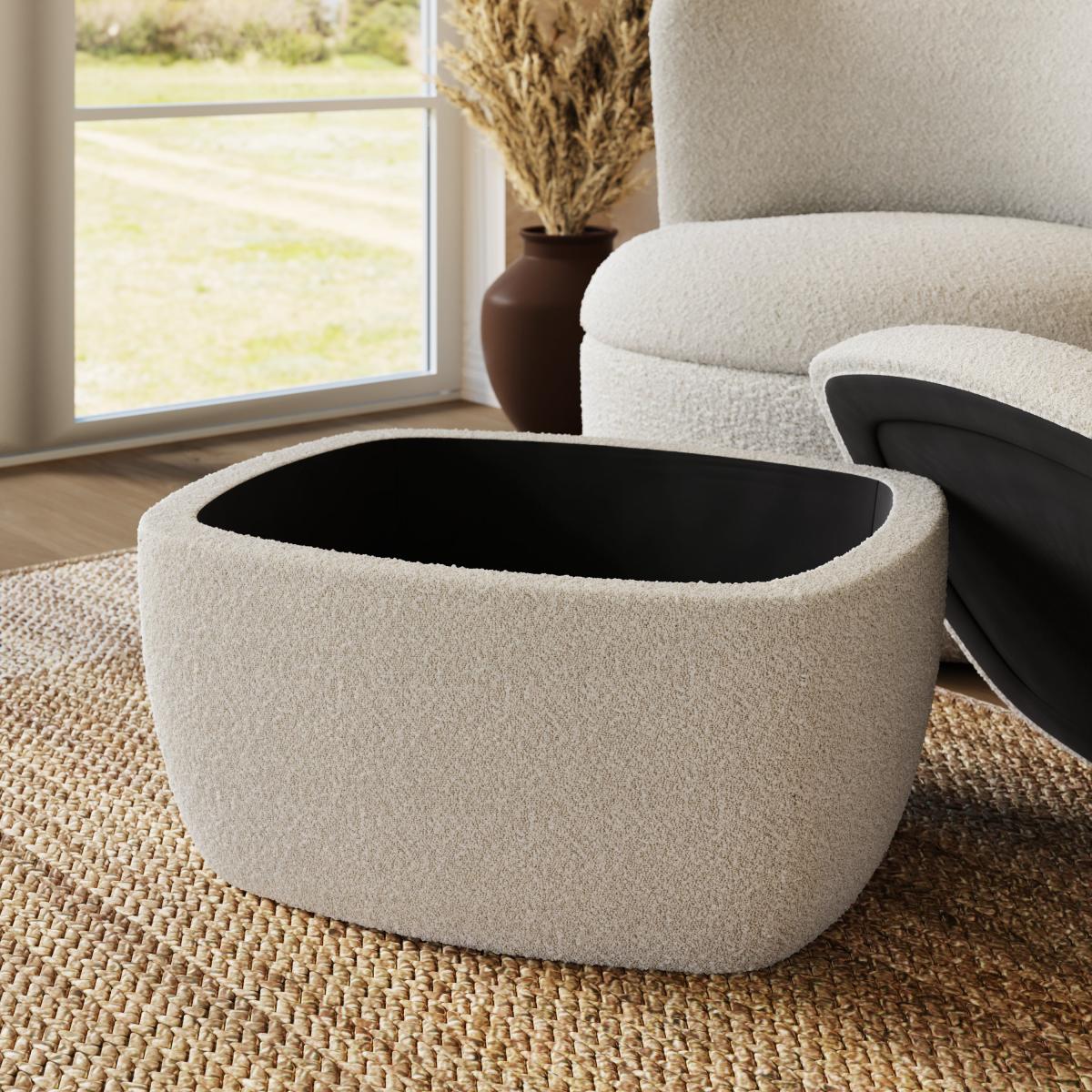 Modern Curves Tonal Boucle Storage Footstool Tonal Boucle Natural – image 2