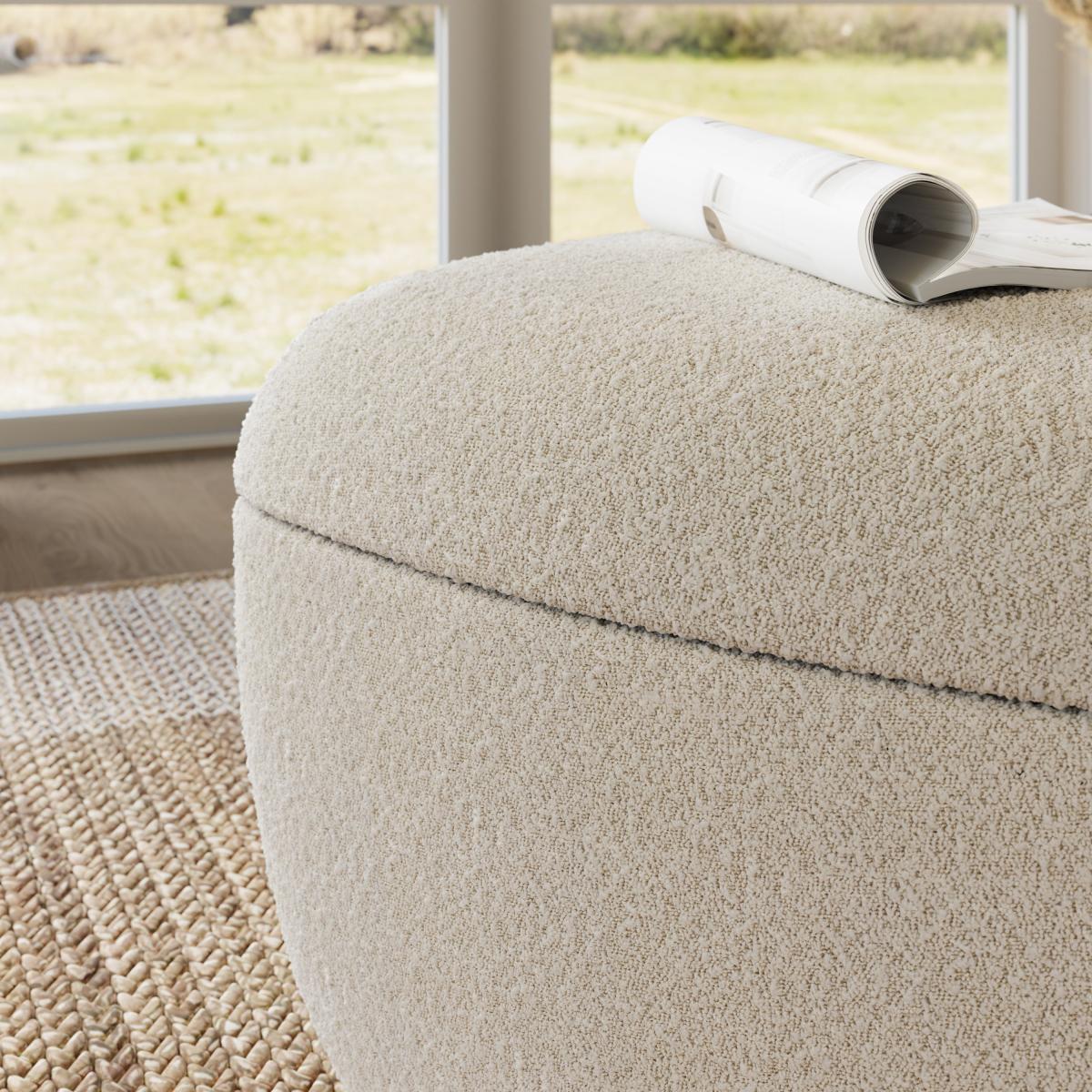 Modern Curves Tonal Boucle Storage Footstool Tonal Boucle Natural – image 3