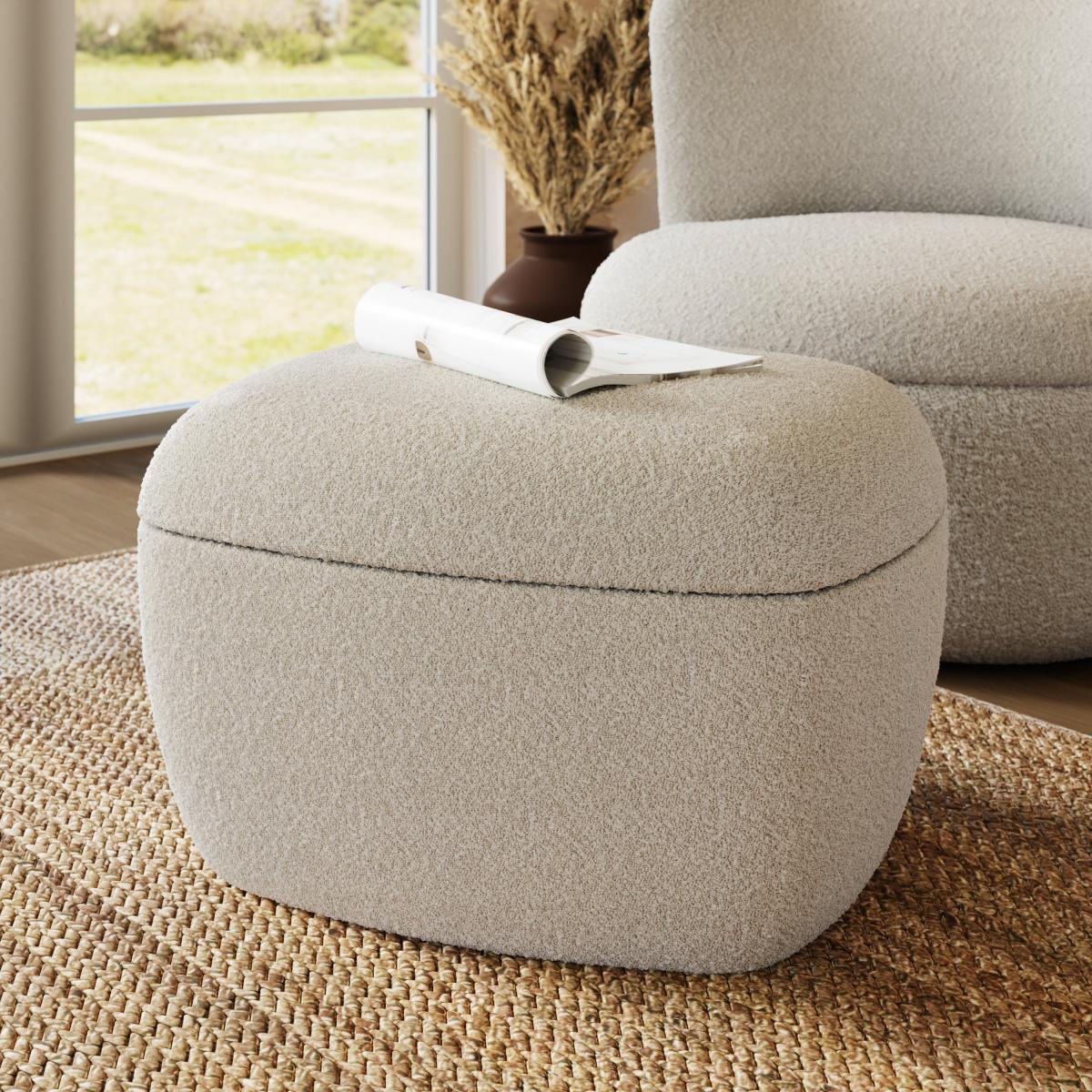 Modern Curves Tonal Boucle Storage Footstool Tonal Boucle Natural – image 1