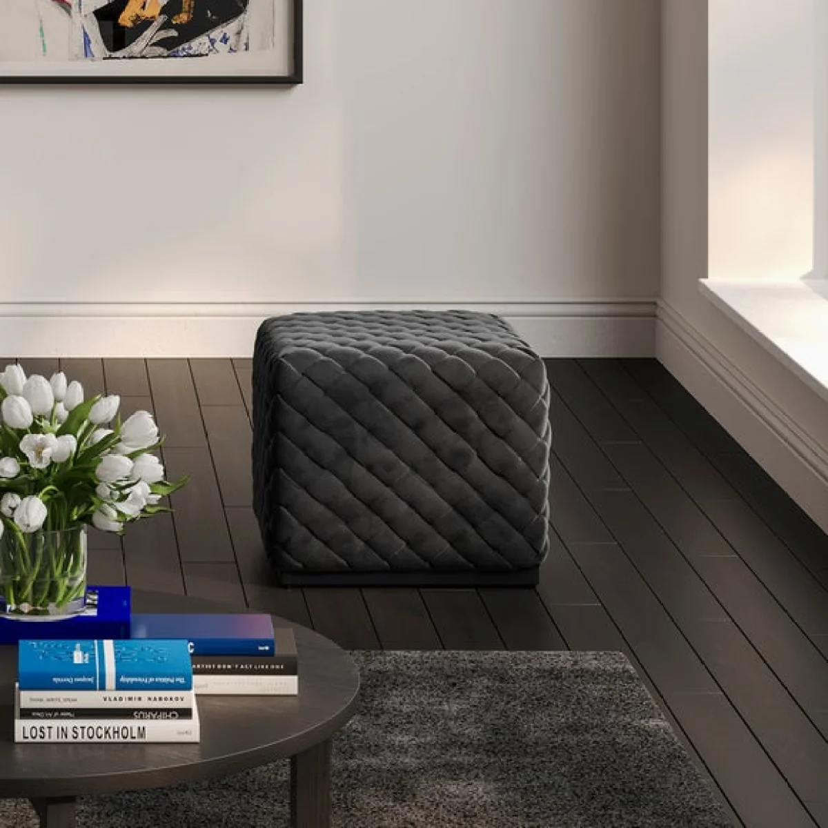 Colline Small Velvet Pouffe – image 1