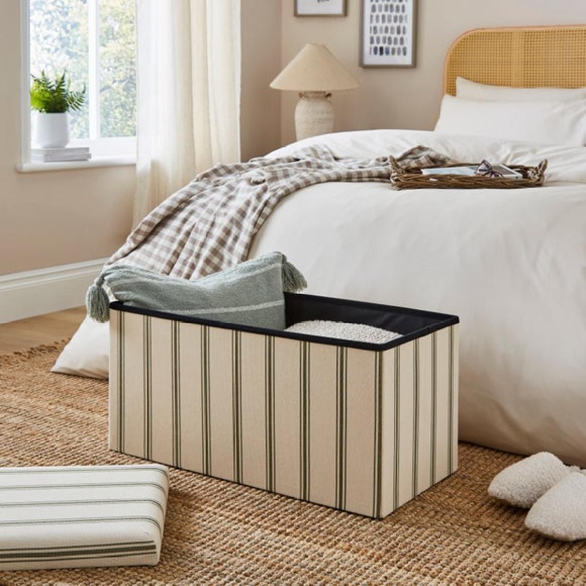 Faux Linen Folkstone Stripe Rectangle Ottoman – image 2