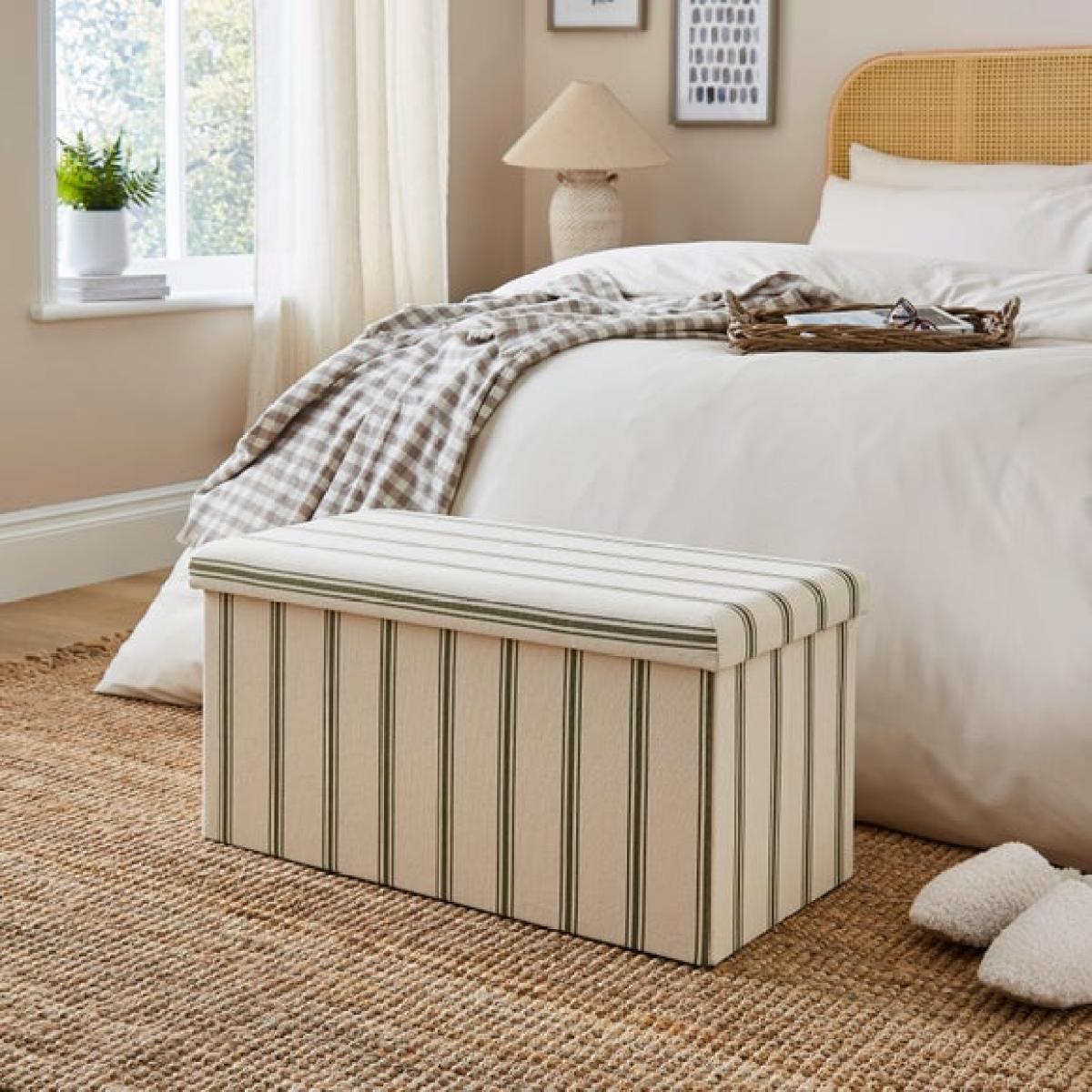 Faux Linen Folkstone Stripe Rectangle Ottoman – image 1