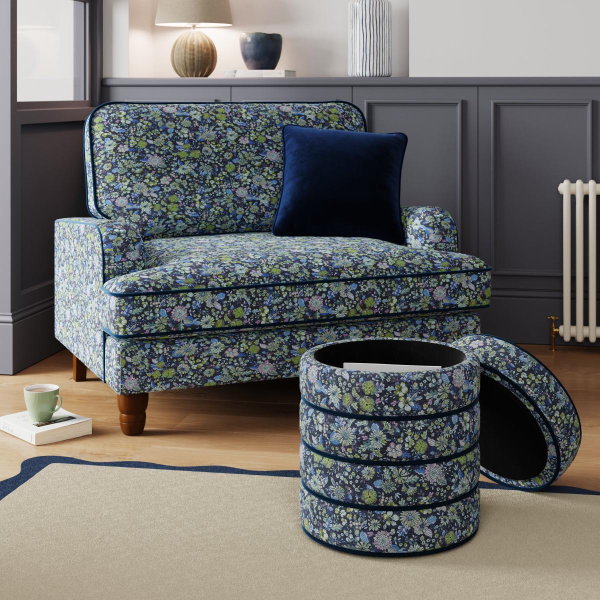 Contrast Piping Storage Footstool, Ditsy Floral – image 2