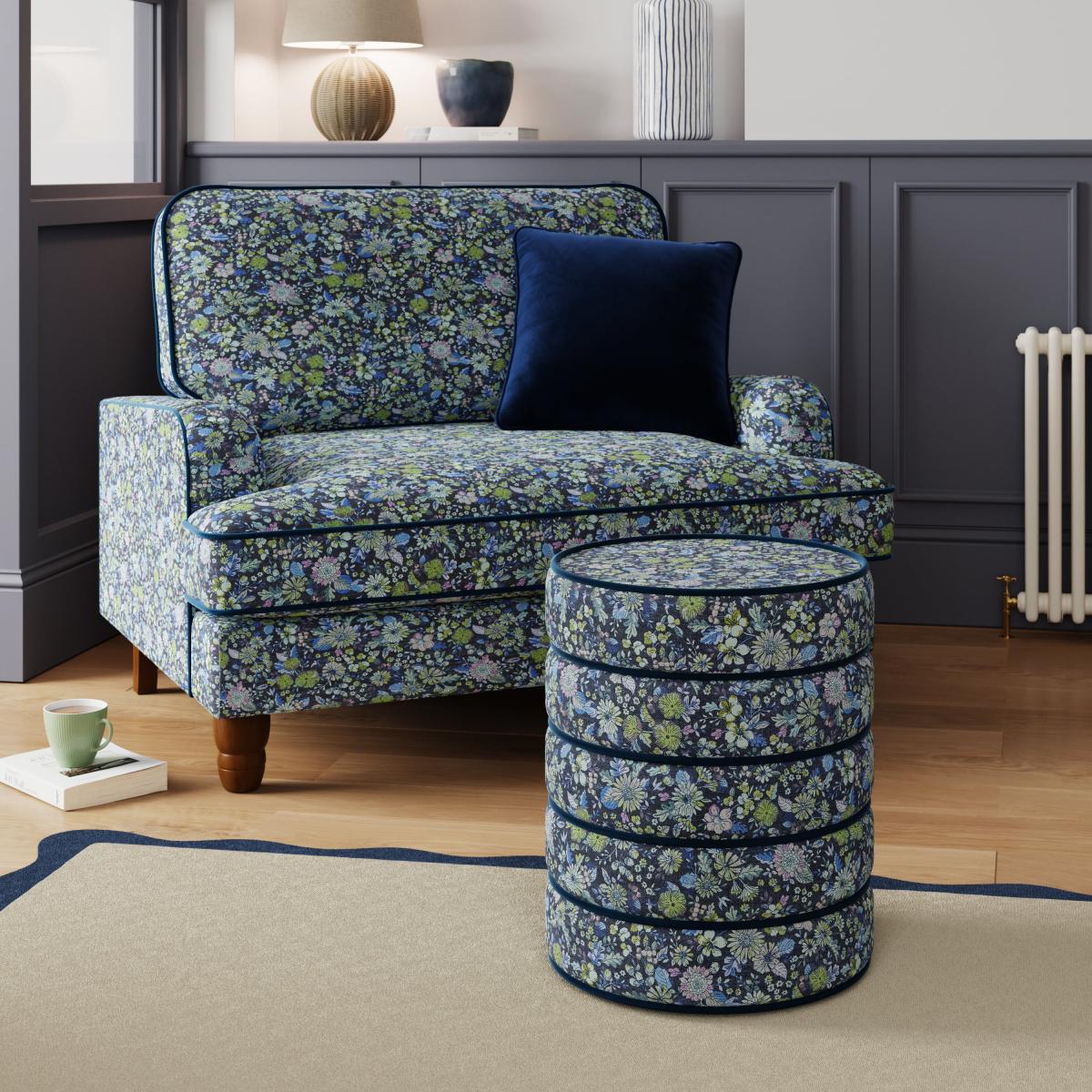 Contrast Piping Storage Footstool, Ditsy Floral – image 1
