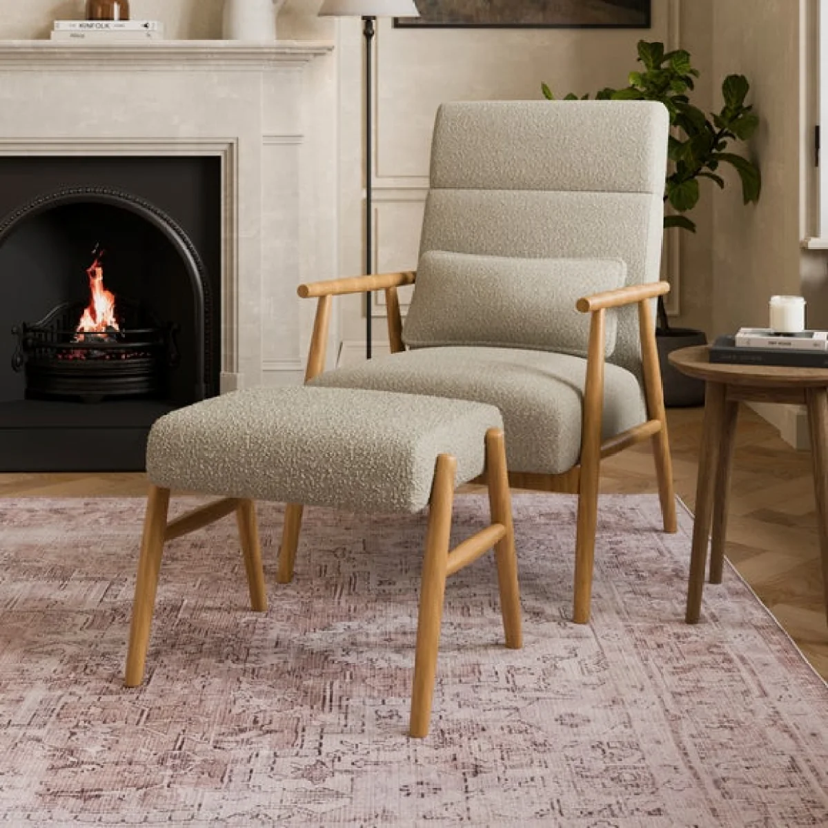 Alpine Spindle Boucle Footstool – image 1