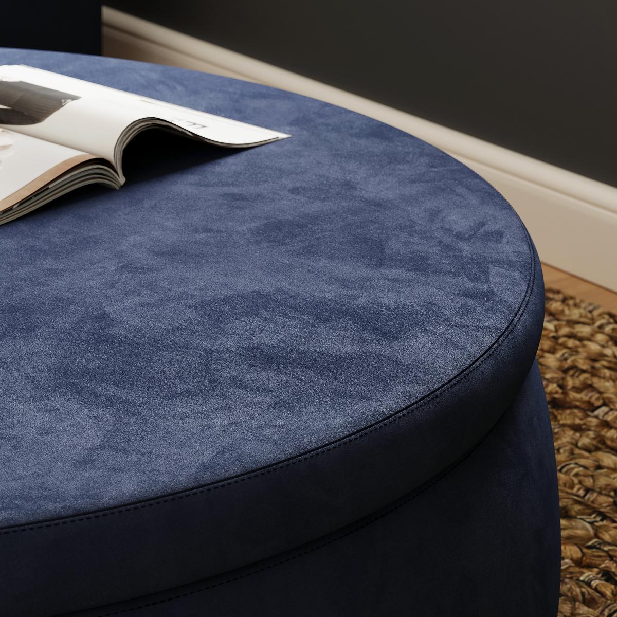 Large Round Velvet Storage Pouffe Faux Leather Tan – image 3