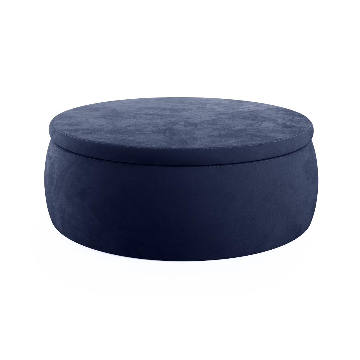 Large Round Velvet Storage Pouffe Faux Leather Tan – image 4