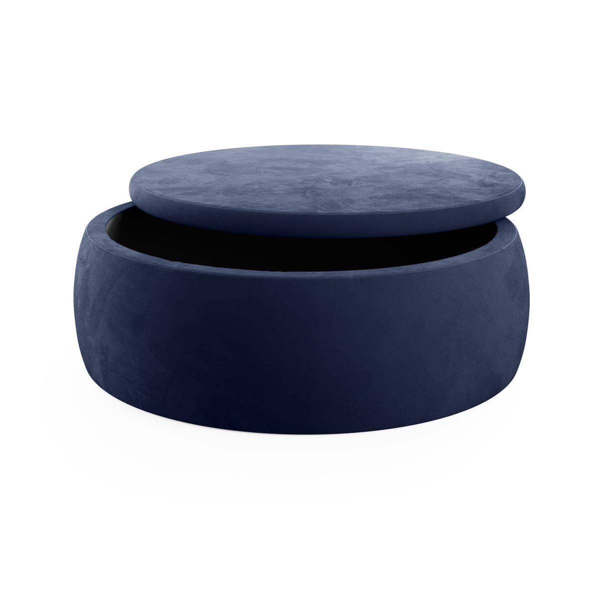 Large Round Velvet Storage Pouffe Faux Leather Tan – image 5
