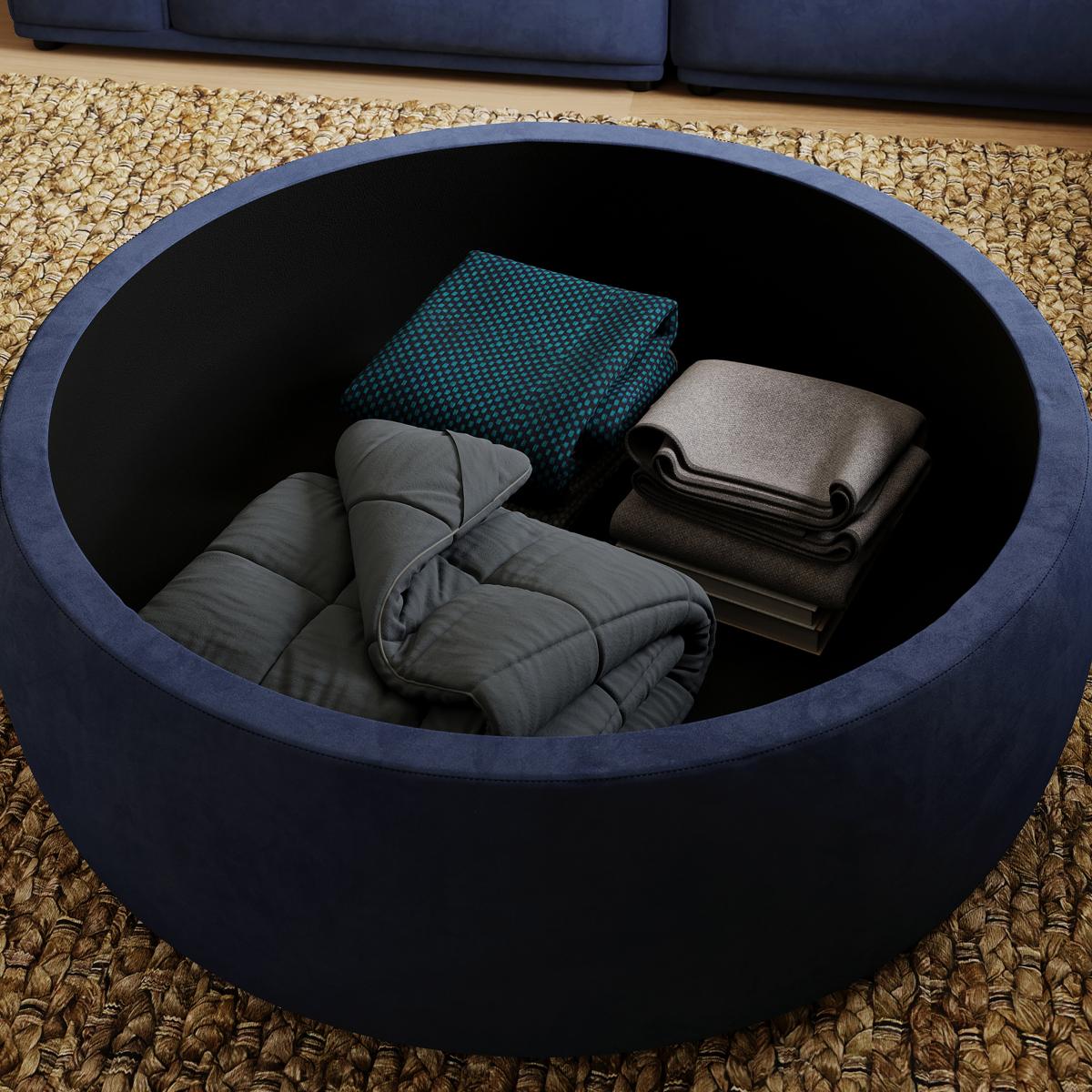 Large Round Velvet Storage Pouffe Faux Leather Tan – image 1