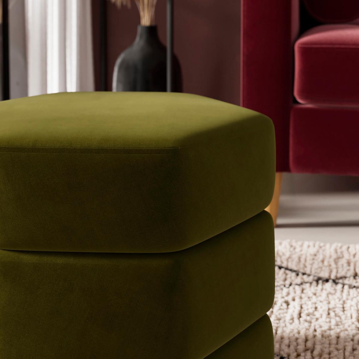 Ingrid Hexagon Storage Footstool, Velvet Olive – image 4