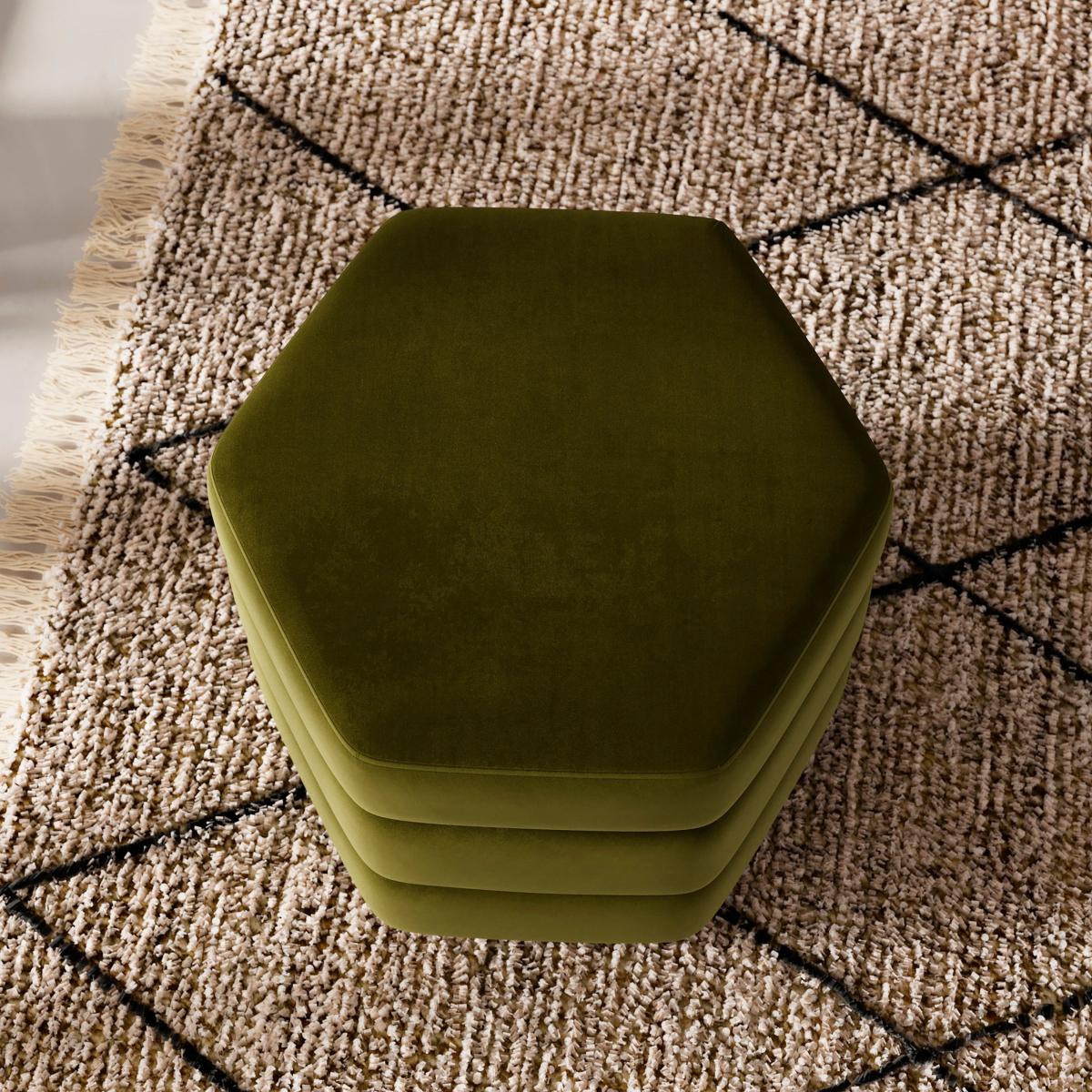 Ingrid Hexagon Storage Footstool, Velvet Olive – image 5