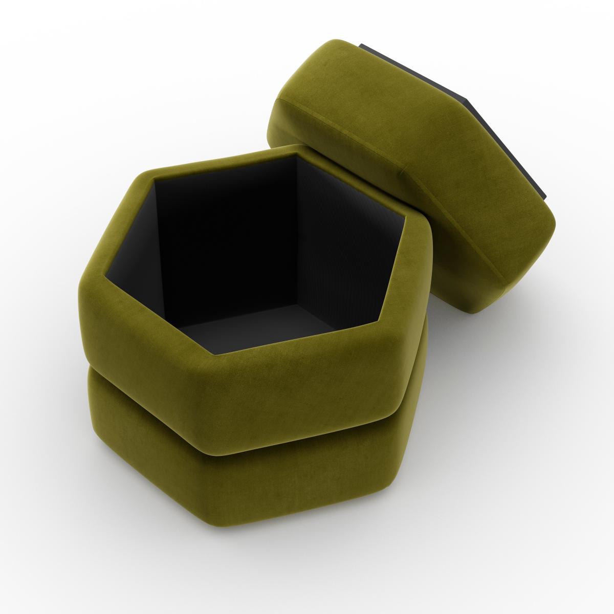 Ingrid Hexagon Storage Footstool, Velvet Olive – image 7