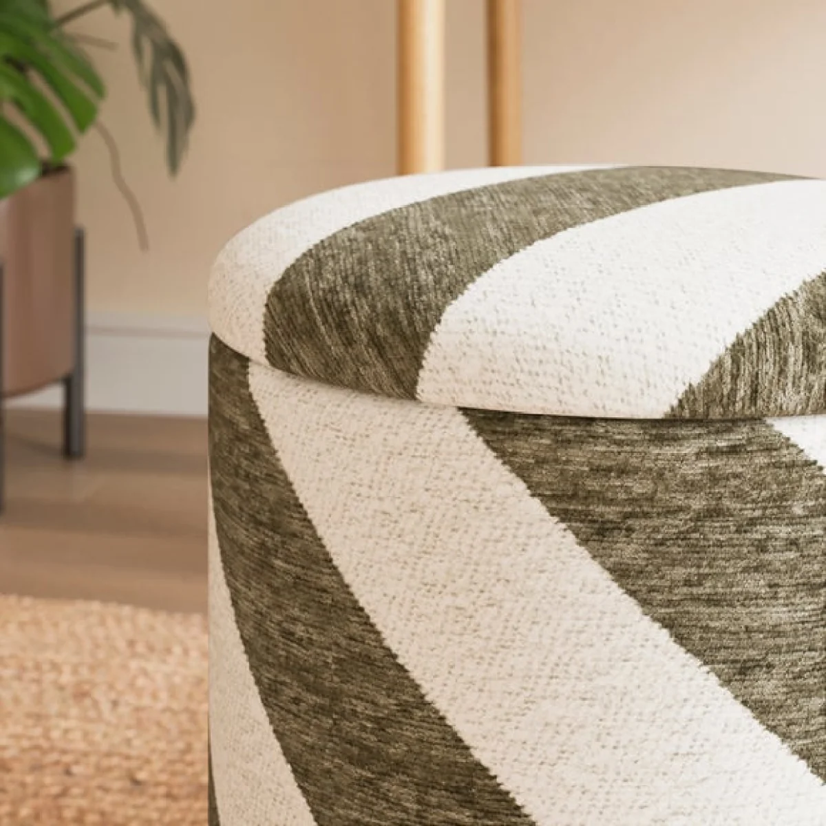 Diagonal Stripe Chenille Round Tray Table Storage Footstool – image 4